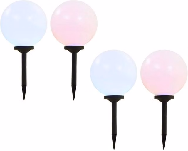 Berkfield Home 4-Piece Set of White Spherical Outdoor Solar LED Lamps with RGB Multicolour Lighting, Diameter: 30 cm
