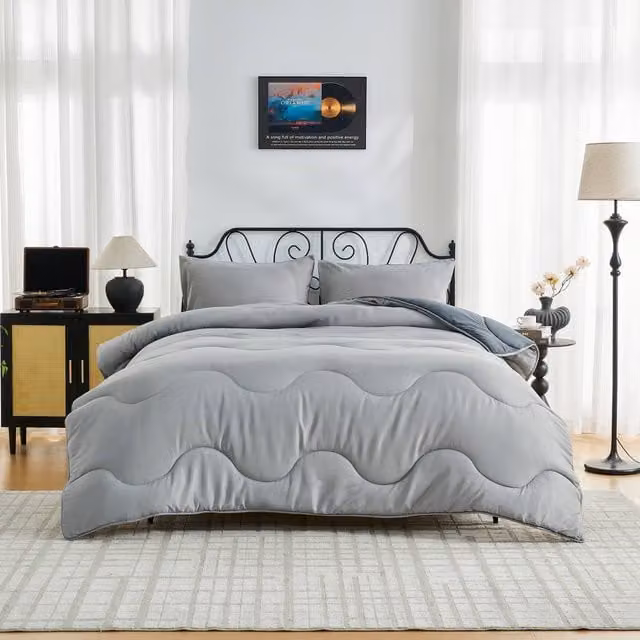 Gaveno Cavailia Grey and Anthracite Microfibre Coverless Double Duvet, 10.5 Tog, W/D/H: 200 x 200 cm