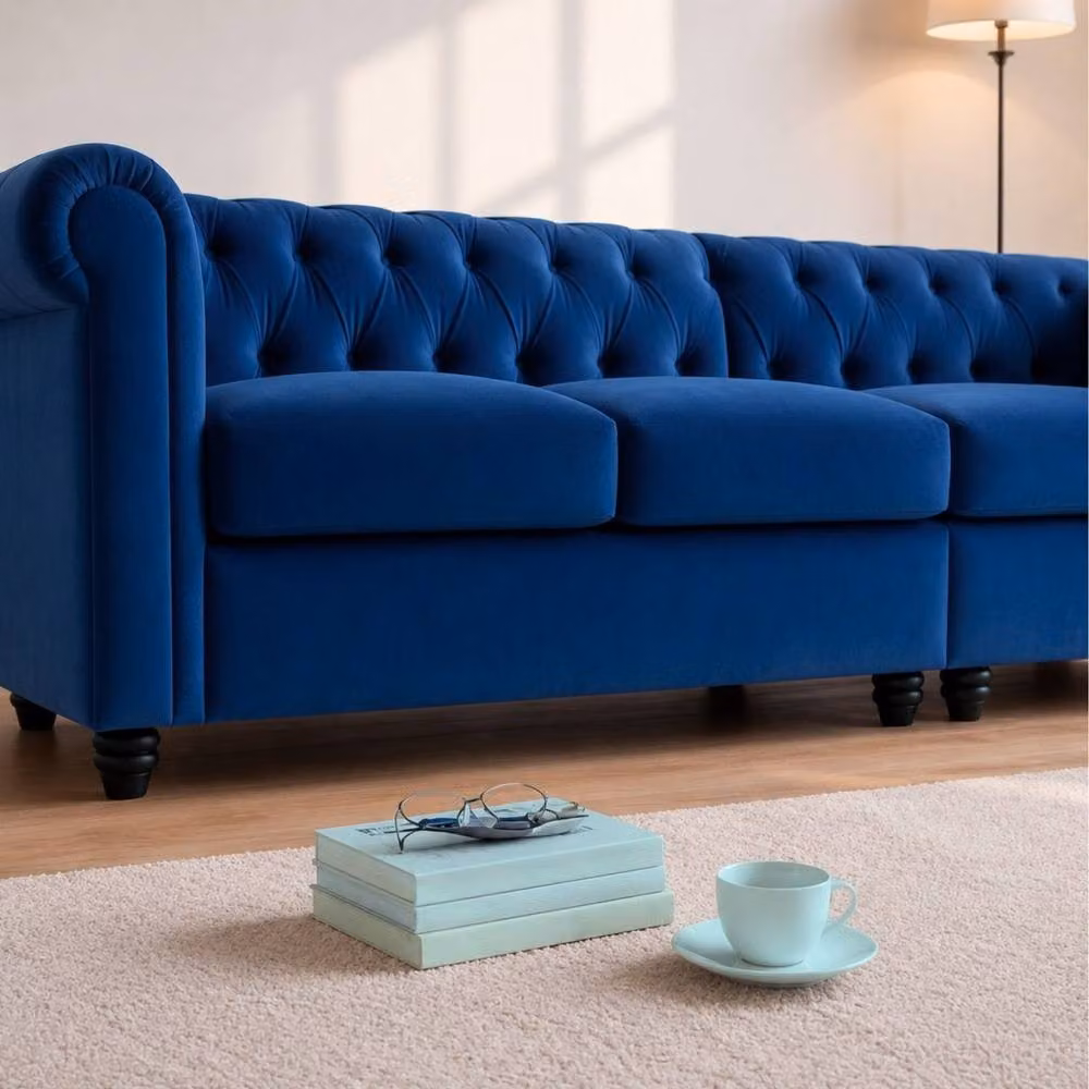 Sofaya Hampton 4 Seater Chesterfield Sofa in Blue Velvet – 2