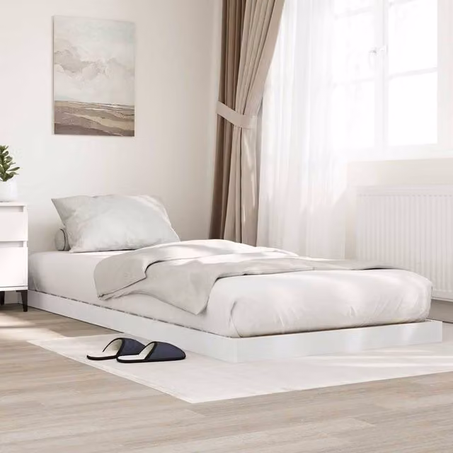 Berkfield Home White Engineered Wood Floor Bed Frame W: 80 cm, L: 200 cm