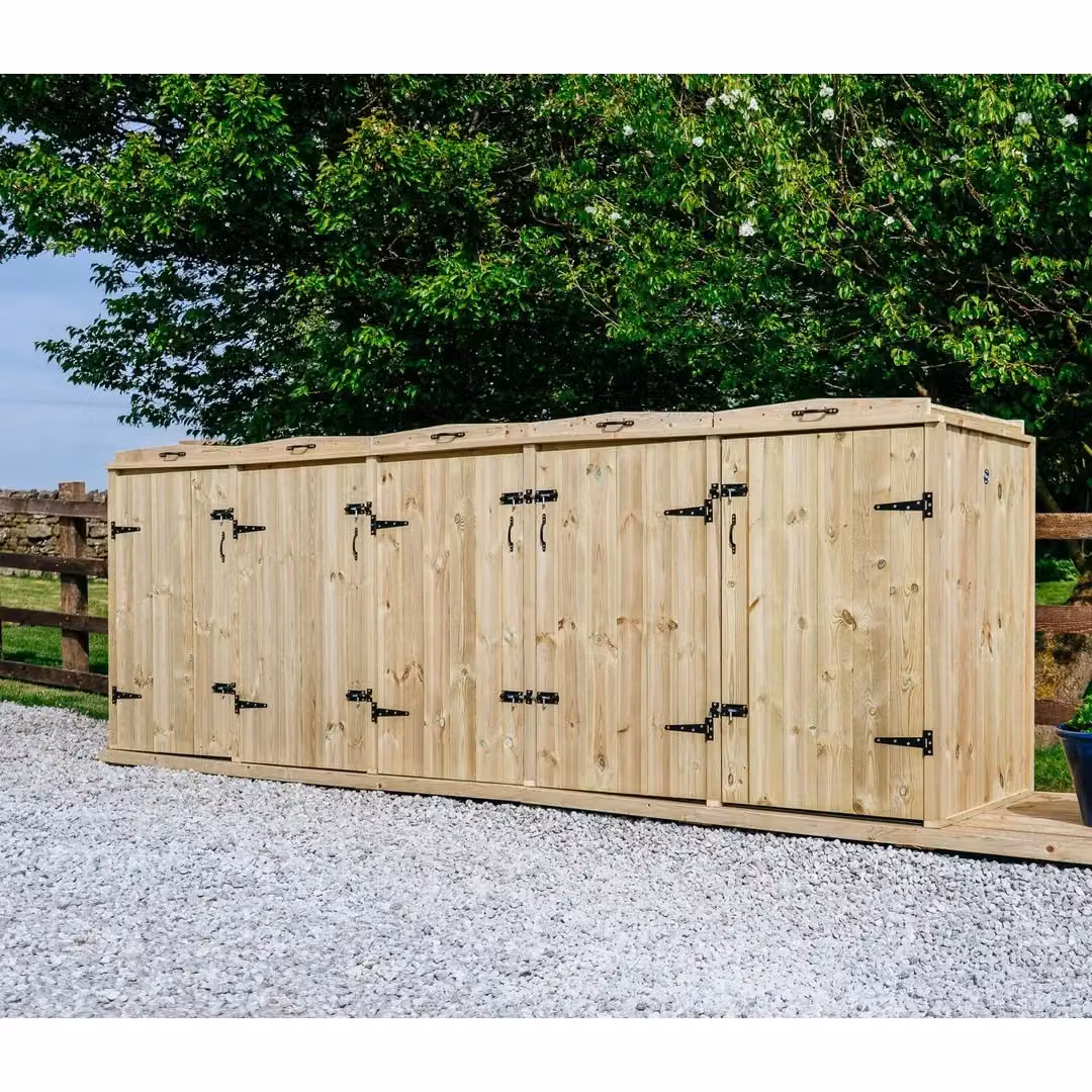 Buttercup Farm Chatburn Bin Store in Brown, Fits 4x 180L/240L Wheelie Bins and 2x Boxes, W/D/H: 240 x 120 x 145 cm – 3