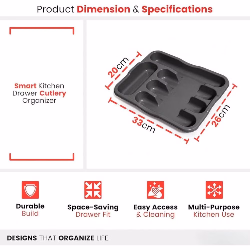 KORVIXA 5 Compartment Plastic Cutlery Tray in Dark Grey, Width: 100 cm – 2