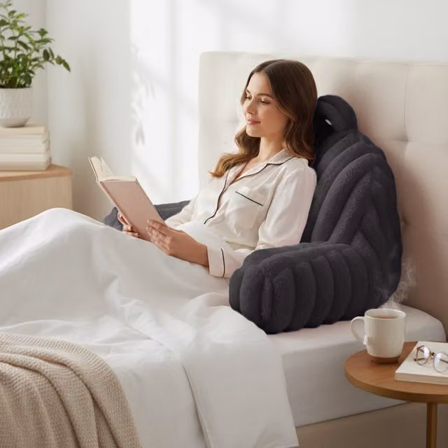 Velosso Plush Supersoft Jumbo Cord Ribbed Contoured Wedge Back Supporting Cushion in Anthracite Grey