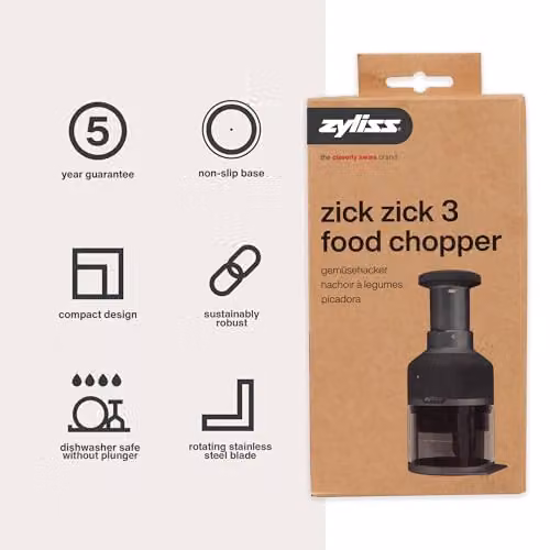 Zyliss Zick Zick 3 Manual Food and Onion Chopper in Grey with Stainless Steel Blades and Dishwasher Safe Container – 2