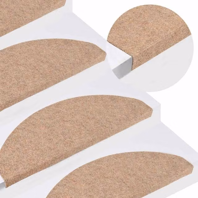 Berkfield Home Self-adhesive Non-slip Stair Mats, 15 Pieces, Beige, W: 65 cm, D: 22.5 cm, H: 3.5 cm