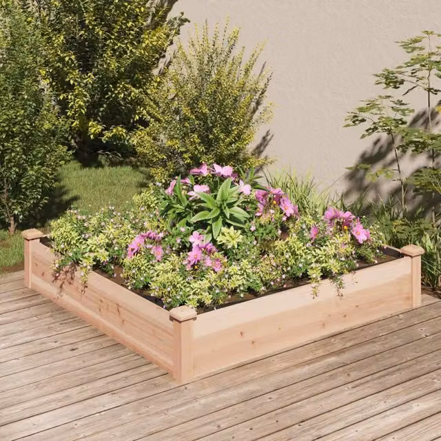 Berkfield Home Garden Raised Bed with Liner in Brown Solid Wood, W/D/H: 120 x 120 x 25 cm