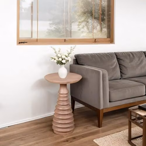 Indian Hub Valencia Side Table in Brown Mango Wood and Rattan, W: 35 cm, D: 35 cm, H: 55 cm – 2
