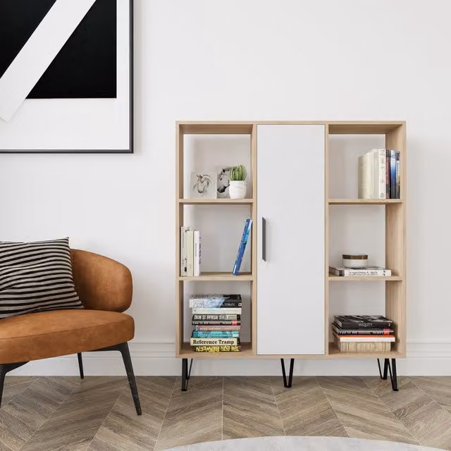Decorotika Peoria Modern Bookcase in White and Bronze