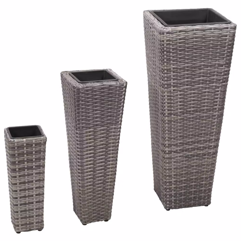 Berkfield Home Garden Grey Poly Rattan Raised Beds, 3 Piece Set – 2