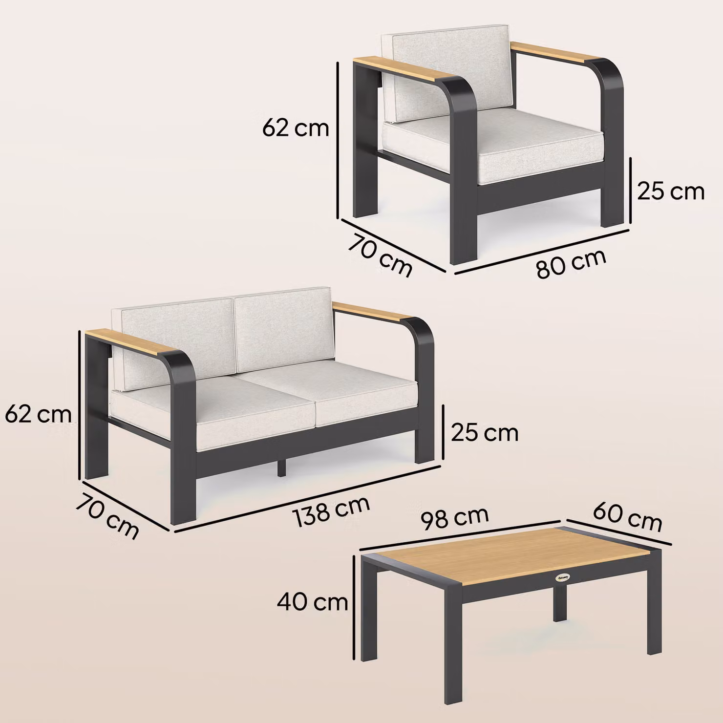 Outsunny 4 Seater Aluminium Garden Furniture Set with Olefin Cushions in Beige – 3