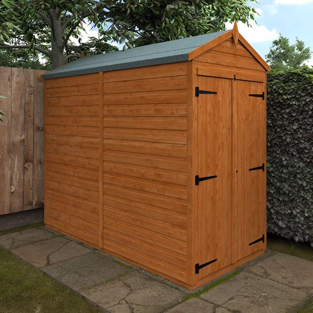 Buttercup Farm 8x4 Flex Apex Double Door Windowless Wood Garden Store in Burnt Orange, W/D/H: 115 x 238.8 x 209 cm – 2