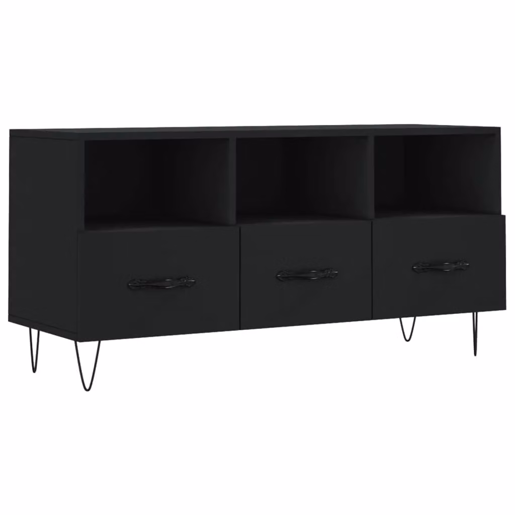 Berkfield Home Modern Black TV Cabinet with Media Compartments, W/D/H: 102 x 36 x 50 cm – 2