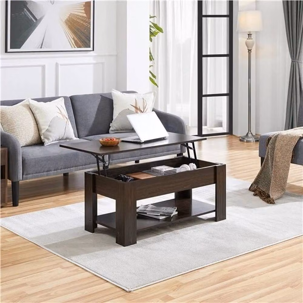 KORVIXA Modern Brown Wood and Metal Lift Top Coffee Table – 3