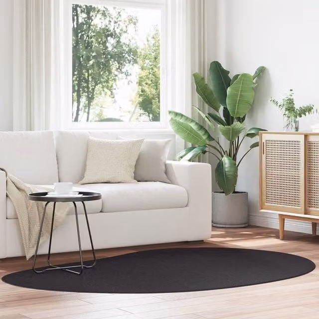 Berkfield Home Oval Area Rug in Black, Polyester and Wool, Non-Slip and Easy Care, W: 140 cm x D: 200 cm – 1