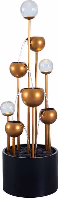 Primrose Golden Orb Cascading Tabletop Garden Water Feature with LED Lights, Gold and Yellow Metal and Glass