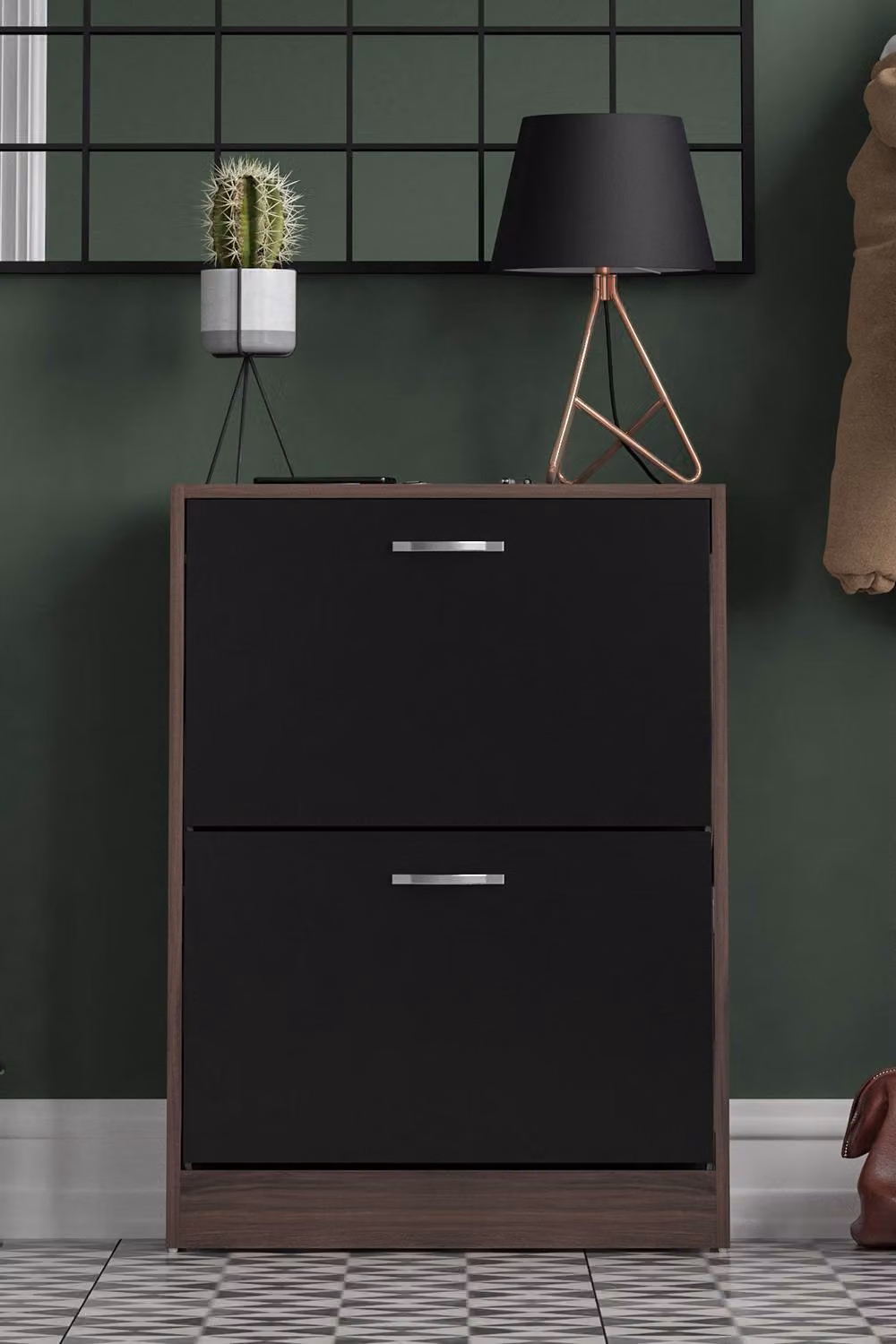 HD Designs Modern 2 Drawer Black Shoe Cabinet Organizer with Tilting Compartments – 3