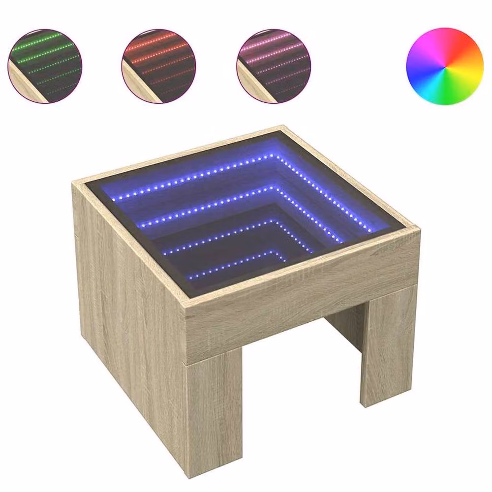 Berkfield Home Infinity LED Decorative Coffee Table in Sonoma Oak and Light Brown, W/D/H: 40 x 40 x 30 cm – 1