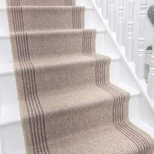 runrug Hardwearing Stair Runner Rug in Beige, W: 80 cm, L: 570 cm – 1