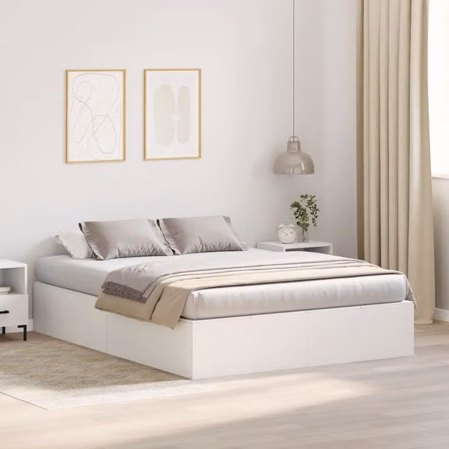 Berkfield Home White MDF Double Storage Bed with Lift Up Base, W/D/H: 160 x 200 cm
