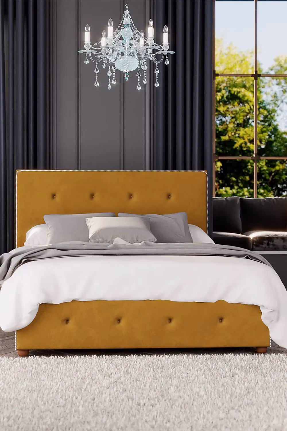 Laurence Llewelyn-Bowen Hesper Ottoman Storage Bed in Mustard Plush Velvet Fabric, Super King, W: 200 cm x D: 200 cm – 2