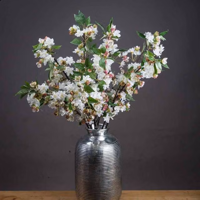 Lemon Pavilion English Blossom Branch Artificial Plant in Brown, Green and White, W25 x D25 x H90 cm