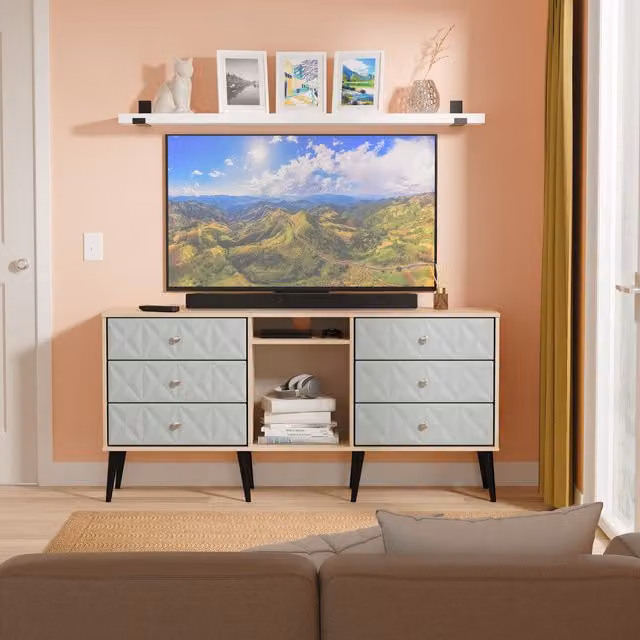 Ready Assembled 2 U Toledo 6 Drawer Sideboard in Duck Egg Blue – 1
