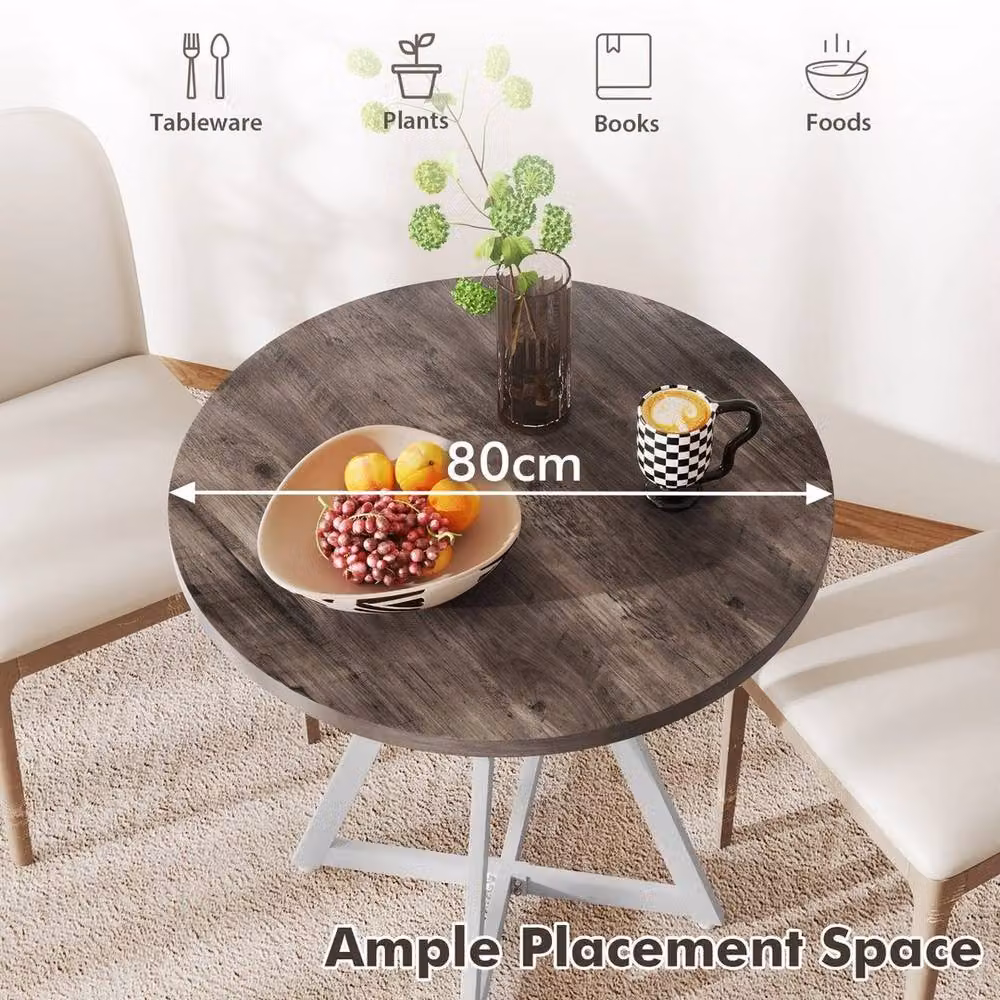 Kelvenix Round Wooden Dining Table in Brown, Diameter: 80 cm – 3