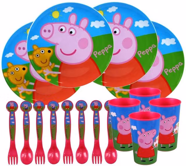 Peppa Pig 16 Piece Pink Childrens Dinnerware Set