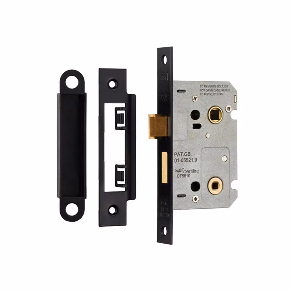 Loops Matt Black Bathroom Door Sashlock Latch with Square Forend 64mm – 2