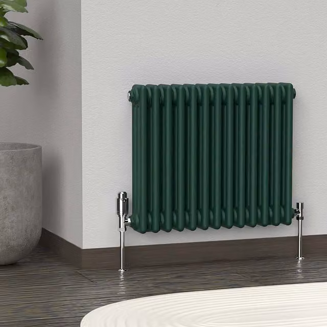 Lux Heat Horizontal 3 Column Steel Radiator in Green, W: 60.5 cm, H: 50 cm
