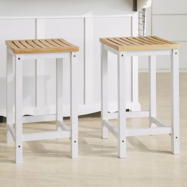 SoBuy Modern Bar Chair with Natural Wood Seat in White