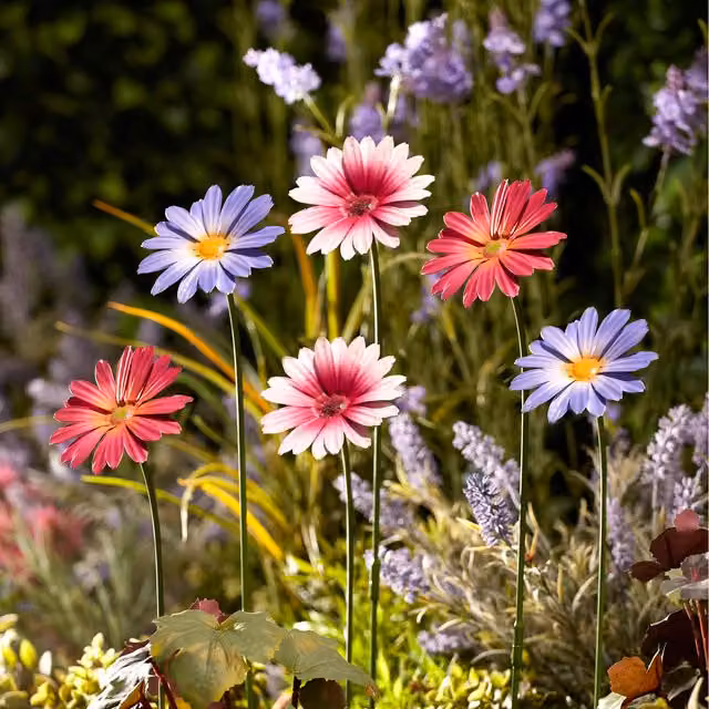 Garden Gear Set of 6 Multicolour Metal Floral Daisy Stake Ornaments