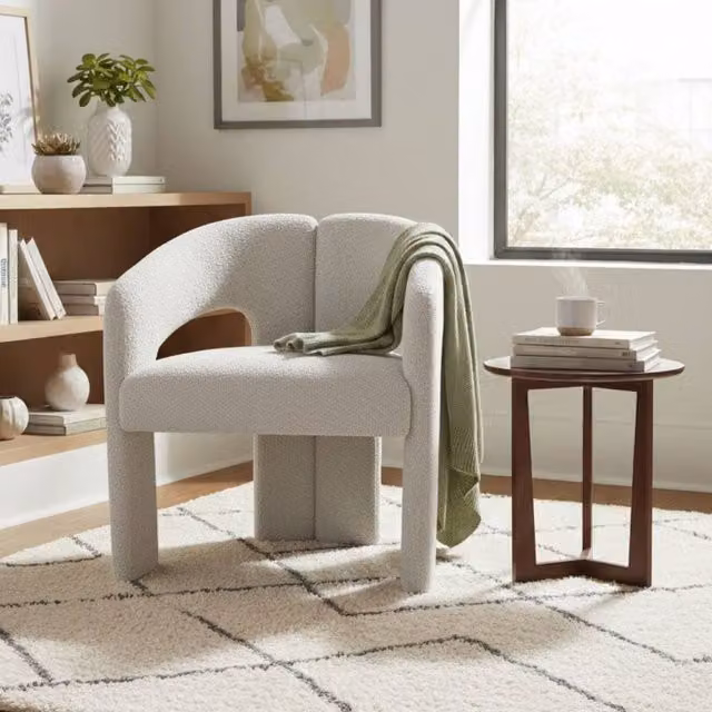Stratus Interiors Oslo Modern Bouclé Accent Chair in Beige/White