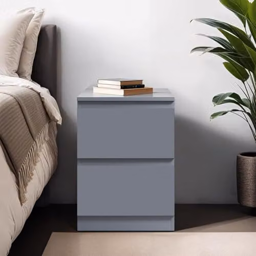 FWStyle Carlton 2 Drawer Bedside Table in Dark Grey, W: 55 cm, D: 44 cm, H: 40 cm – 4