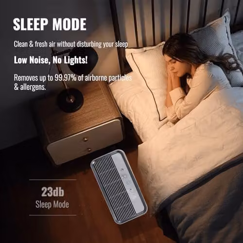 PureMate 5-in-1 Air Purifier with Ioniser and Sleep Mode in White featuring True HEPA and Activated Carbon Filters – 4