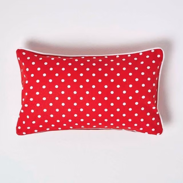 Homescapes Red Dotted Cotton Cushion Cover, W/D/H: 50 x 50 x 1 cm