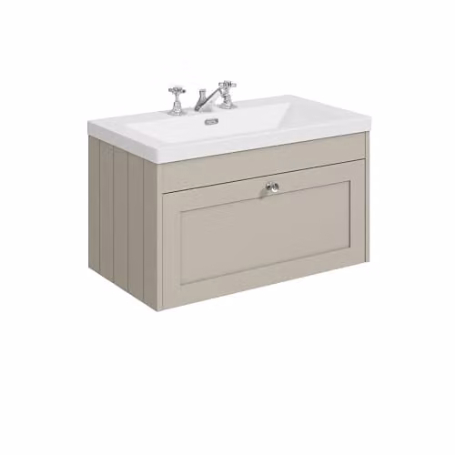 Balterley Wall Hung Single Drawer Vanity Unit with 3 Tap Hole Rectangular Basin in Pebble Grey, W/D/H: 80.0 x 45.3 x 43.1 cm – 1