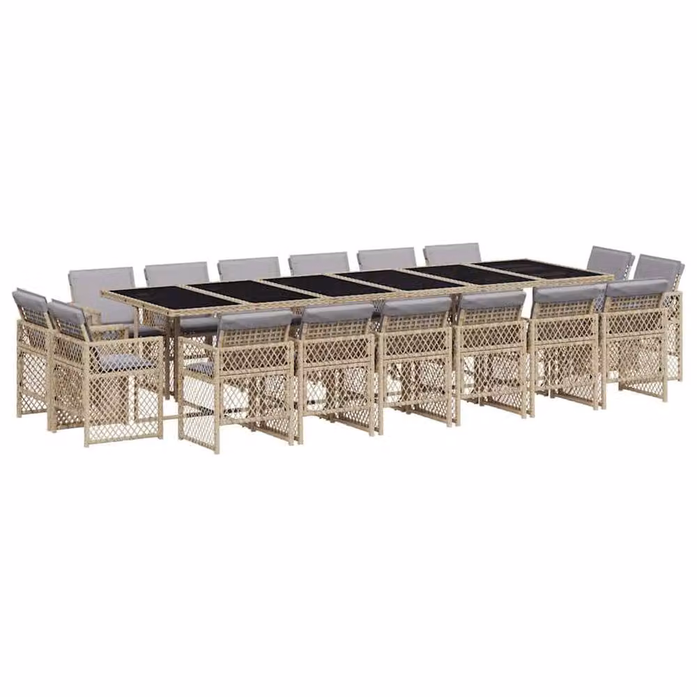 Berkfield Home 17 Piece Garden Dining Set with Beige Cushions and Poly Rattan – 2