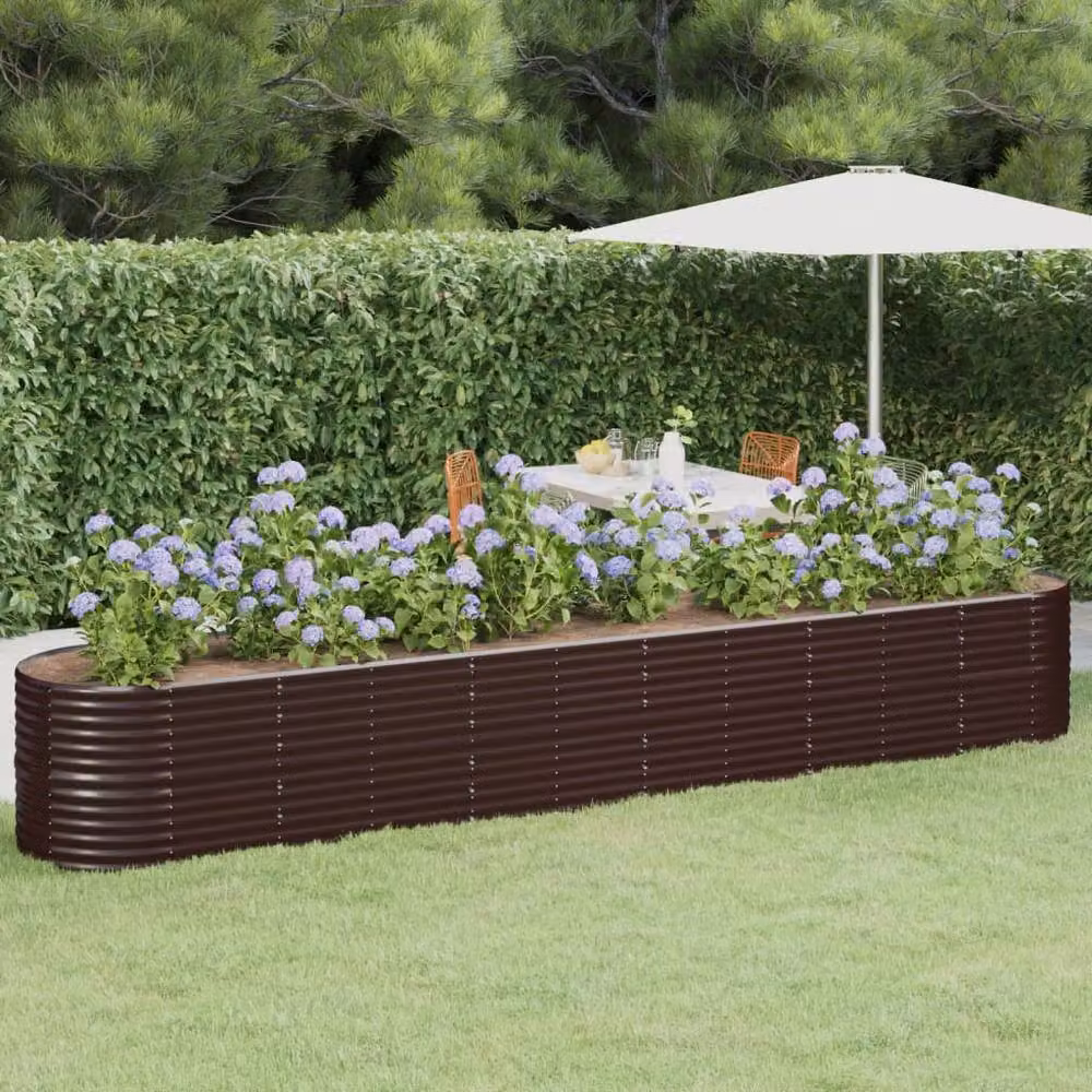 Berkfield Home Garden Powder-coated Steel Raised Bed in Brown, W/D/H: 440 x 80 x 68 cm – 2