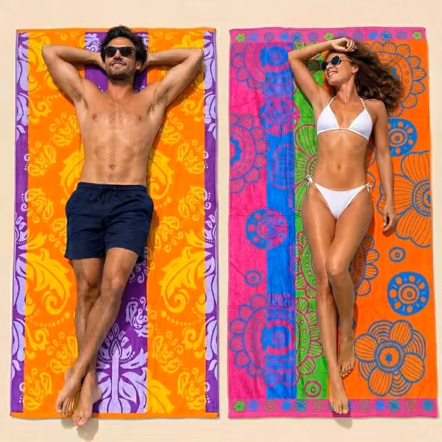 MyShoeStore Multicolour Cotton Terry Velour Beach Towel, W: 100 cm, L: 180 cm