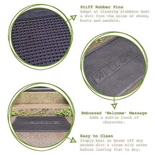 Nicola Spring Heavy Duty Rubber Door Mat, Black, W/D: 60 x 40 cm – 3
