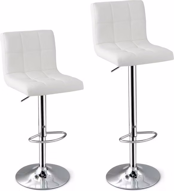 Costway Set of 2 White PU Leather Counter Height Bar Stools