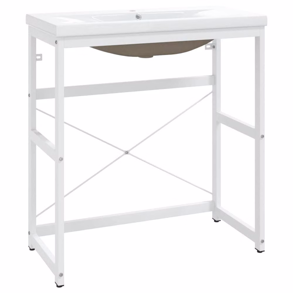 Berkfield Home Elegant White Iron Bathroom Washbasin Frame with Built-in Basin, H 83 x W 38 x D 38 cm – 2
