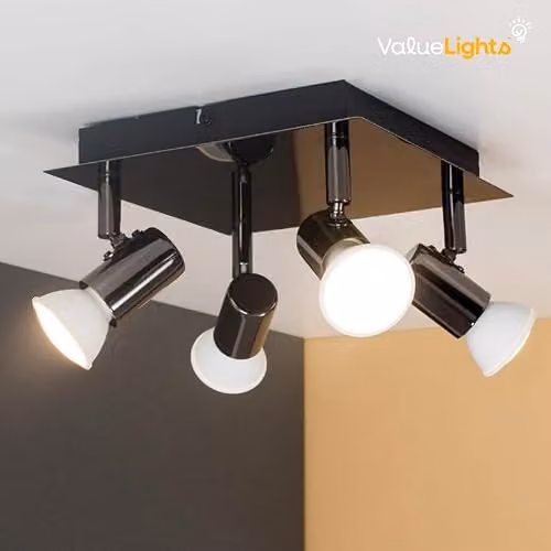 ValueLights Modern Square Black Chrome 4 Way Adjustable GU10 Ceiling Spotlight – 2