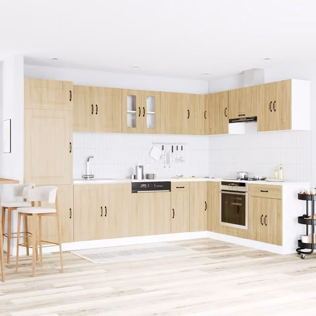 Berkfield Home Kalmar Kitchen Sink Cabinet with Double Basins, Sonoma Oak, Brown, W/D/H: 81.5 x 46 x 46 cm