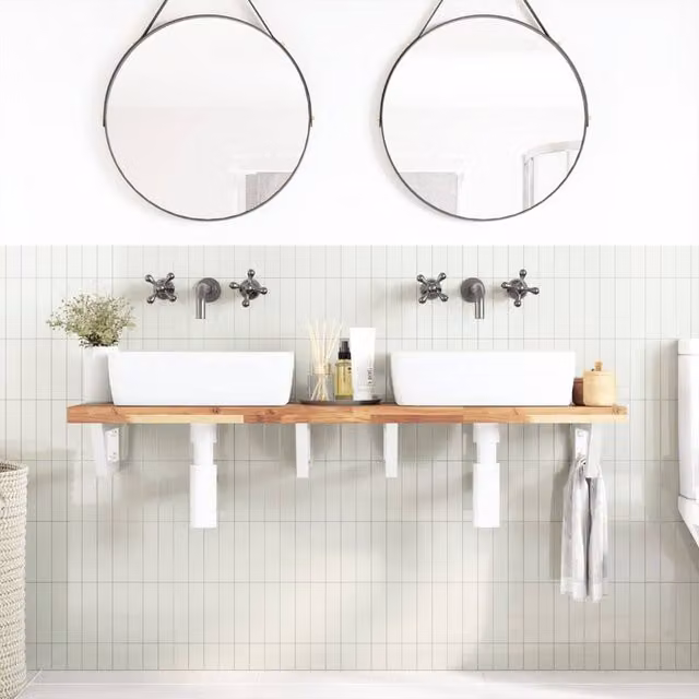 Berkfield Home Elegant Wall Mounted Basin Shelf in Brown Acacia Wood and Steel, W/D/H: 120 x 40 x 40 cm