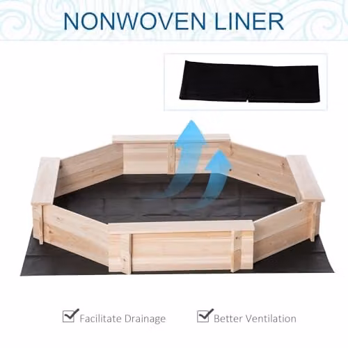 Outsunny Kids Wooden Sand Pit with Cover in Natural Brown, W/D/H: 139.5 x 139.5 x 21.5 cm – 4
