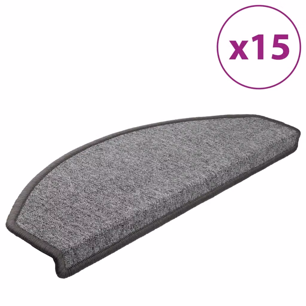 Berkfield Home Self-Adhesive Carpet Stair Treads, 15 Pieces, Dark Grey, W: 65 cm, D: 24 cm, H: 4 cm – 2