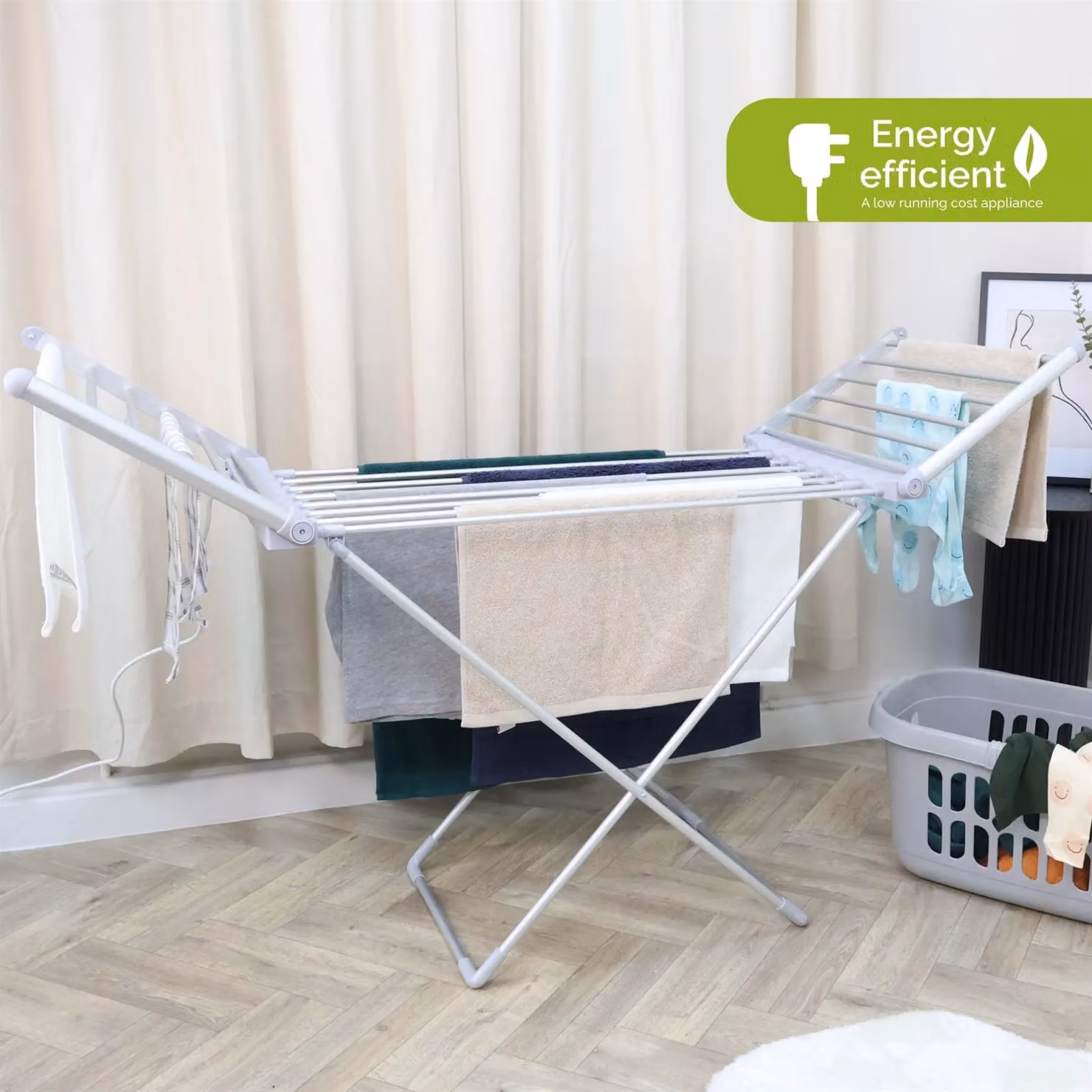 Rediffusion Silver Aluminium Winged Heated Clothes Airer, H 148 x W 93 x D 54 cm – 4
