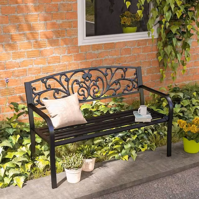 OUTSUNNY Metal 2 Seater Garden Bench in Black – 1
